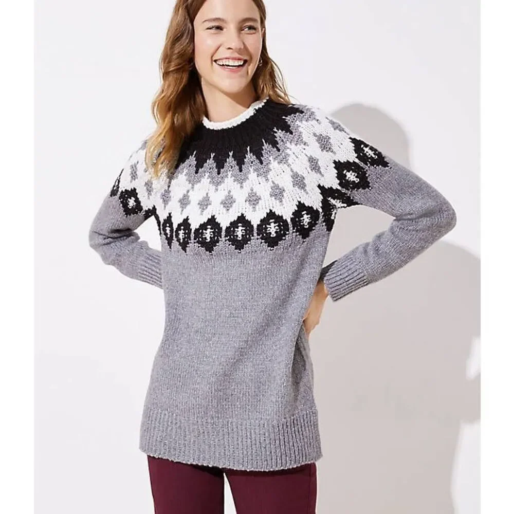 ✨LOFT Gray Fair Isle Sz XL Sweater✨ - Picture 1 of 9